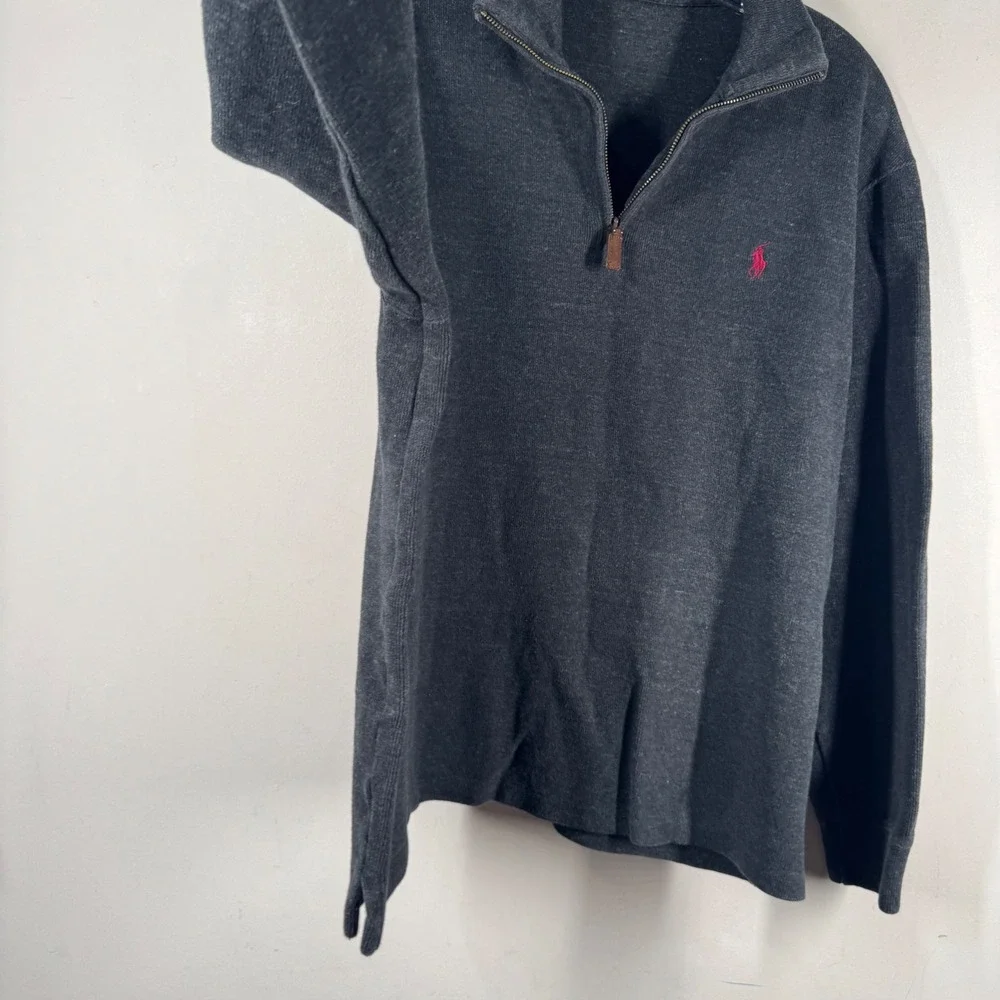 Polo Ralph Lauren Mens 1/4 Zip Pullover Charcoal Gray Black Cotton Sweater Sz L